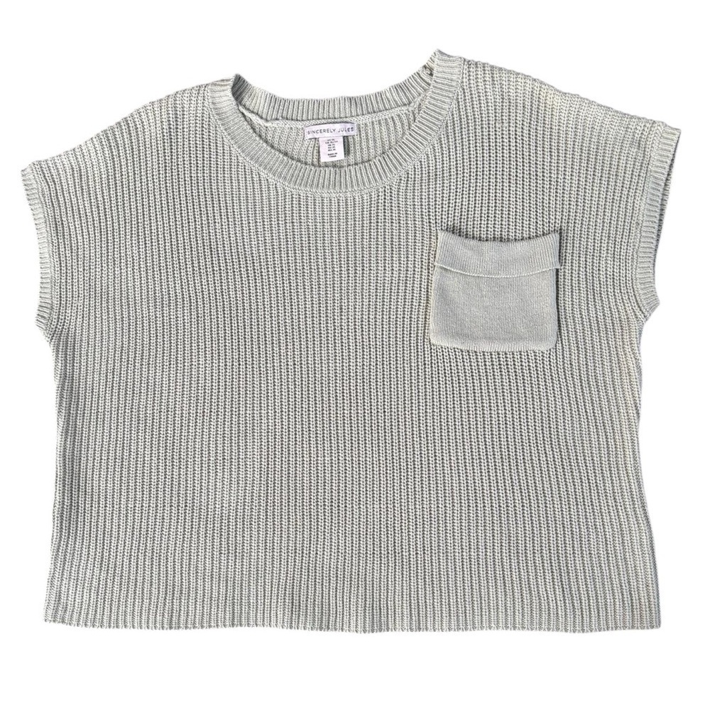 Sincerely Jules Sage Knit Sleeveless Sweater Top XL Pocket Ribbed NWT-Like